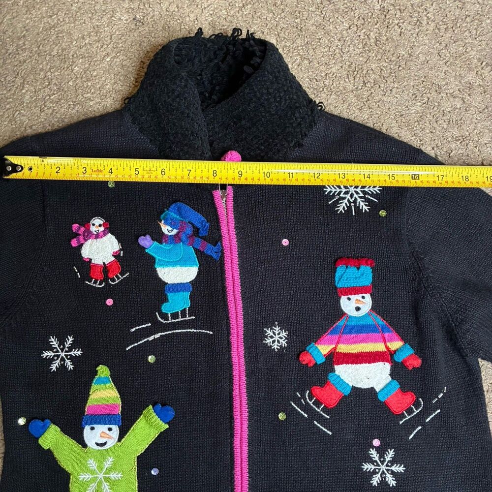 Karen Scott Sport Womens Petite Black Christmas Snowman Holiday Sweater Vtg - Picture 4 of 15